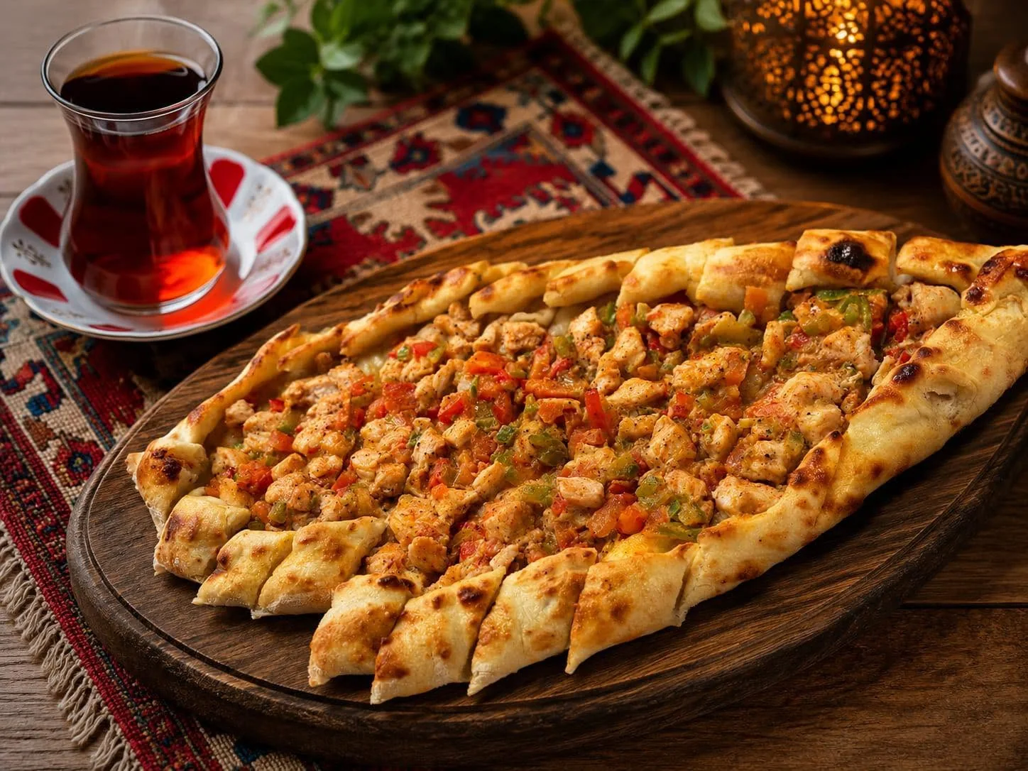 Pide turcesc servit pe un platou rustic